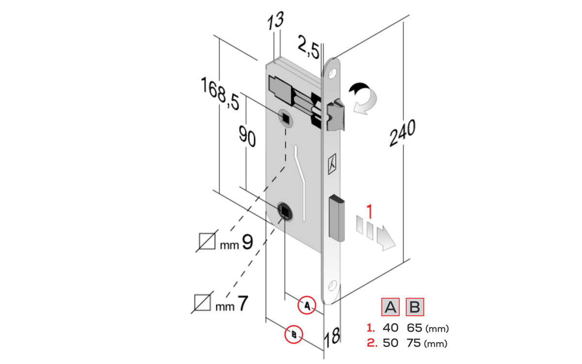 Bonaiti toilet lock - 40/90 (chrome)