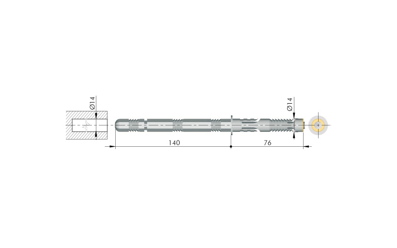 Nevidna konzola fi 14 x 140 mm, rjave barve