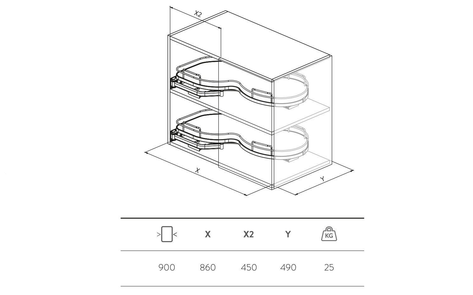 Sige INFINITY LINE NUVOLA, two left shelves, anthracite
