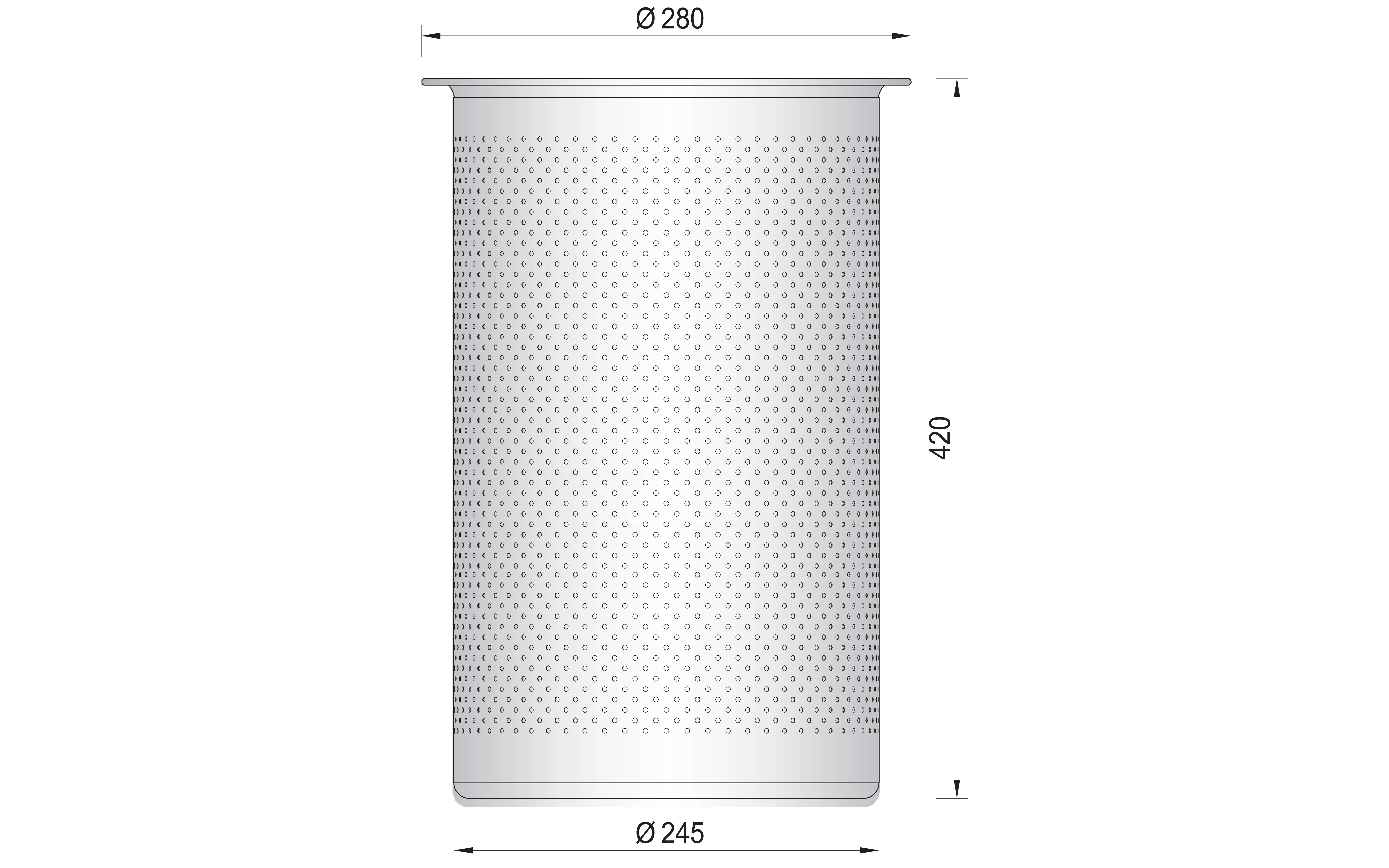 Koš za dežnike fi 245 mm, perforacija fi 3 mm, črna, RAL 9005 struktur