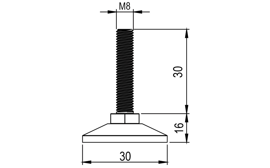 Adjustable foot, M8 X 30/30 mm Adjustable foot, M8 X 30/30 mm