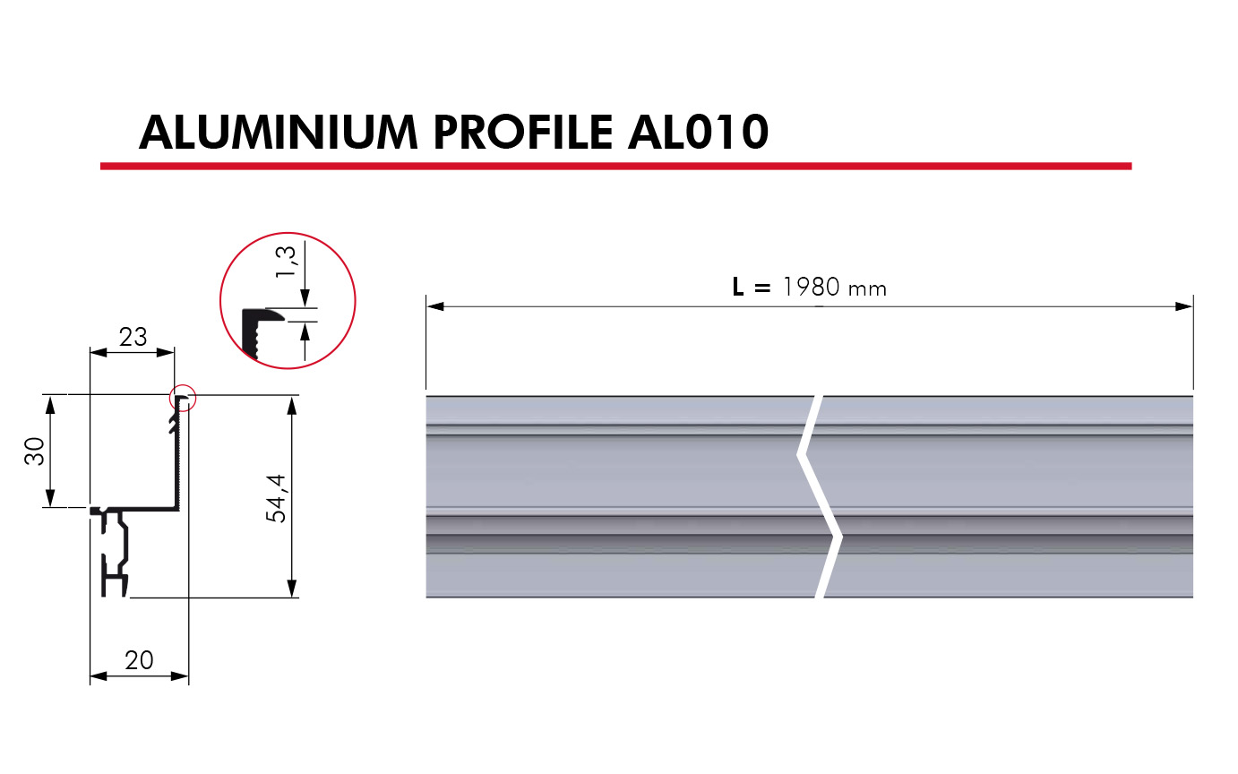 ALU profile for mirror IF010, in natural ALU color