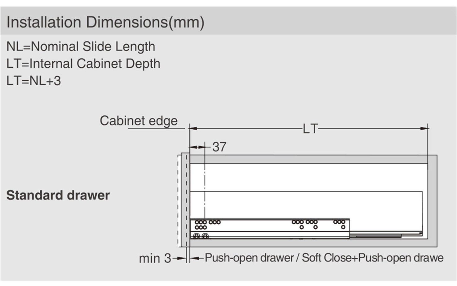 Slim drawer HT11, dimensions 88 x 550 mm, full extension slides with soft closing, loading capacity 40 kg, anthracite color. Slim drawer HT11, dimensions 88 x 550 mm, full extension slides with soft closing, loading capacity 40 kg, anthracite color.