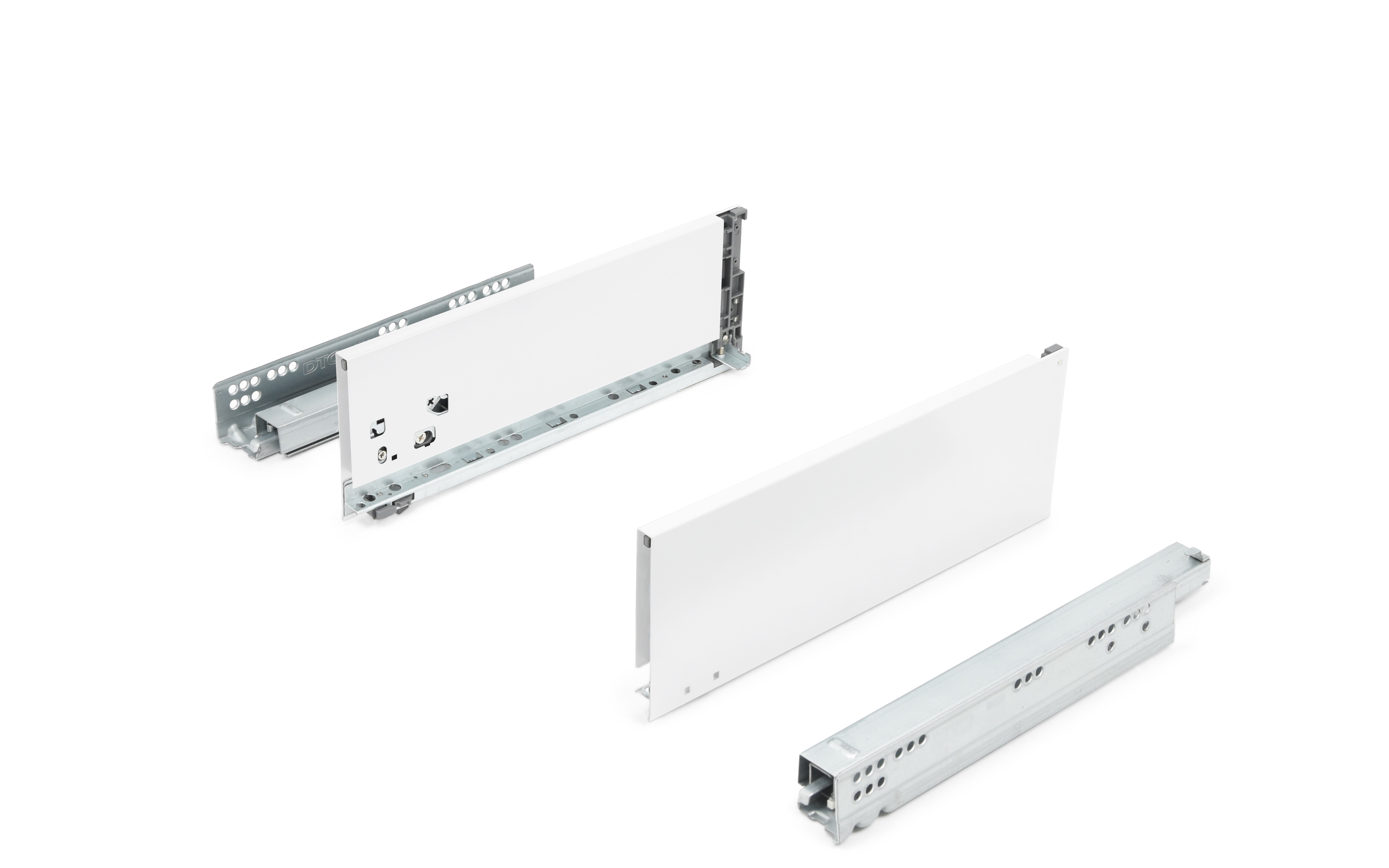 Predal HT12 z ravnimi, tankimi stranicami, dimenzije 126 x 350 mm, mehko zapiranje, polni izvlek,  bele barve, nsoilnost do 40 kg.