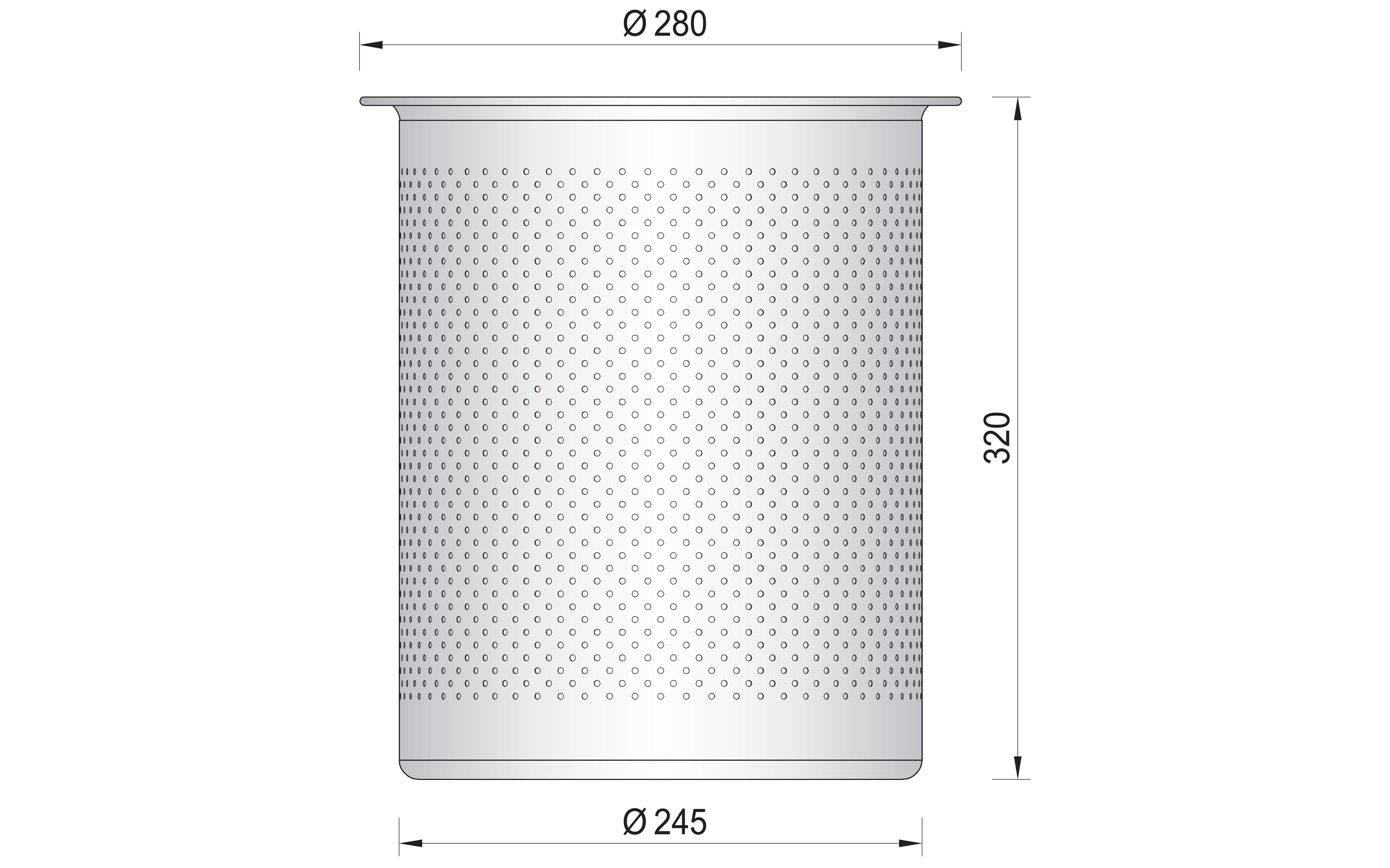 Wastebin D 245/320 mm, black, RAL 9005, perf. D 3 mm Wastebin D 245/320 mm, black, RAL 9005, perf. D 3 mm