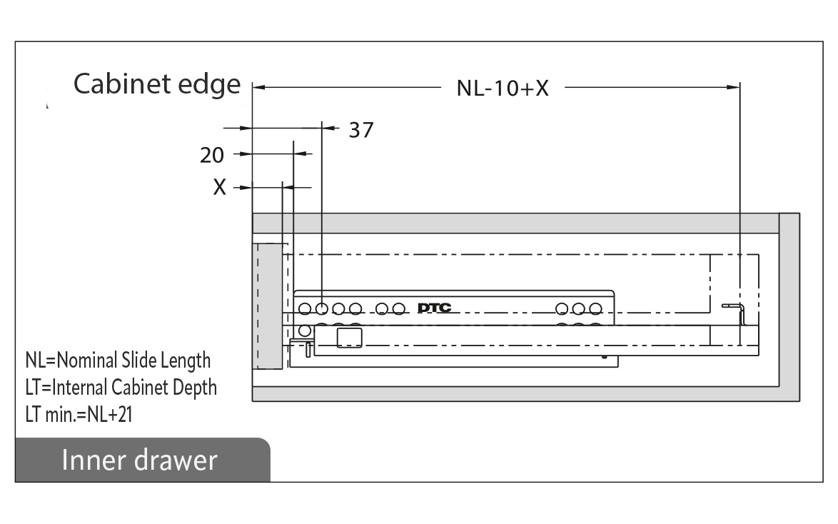 DTC concealed slides 450 mm, partial extension, soft close, loading capacity up to 25 kg DTC concealed slides 450 mm, partial extension, soft close, loading capacity up to 25 kg