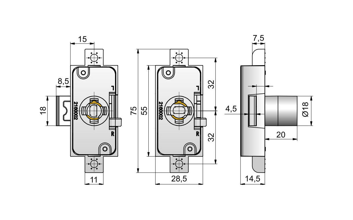 Servisna ključavnica LEHMANN 660, leva ali desna z nastavljivim odmikom 15 - 40 mm